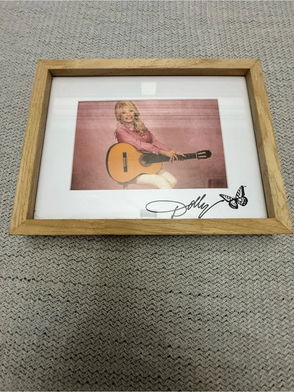 Dolly Parton framed photoNatural Wood Framed Wall Art with White Mat - Tan Frame